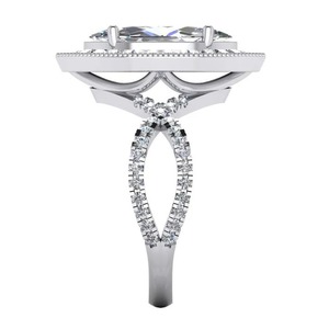 Anillo de Compromiso con Halo de Diamantes Cultivados en Laboratorio, Corte Marquesa, Oro Blanco, 4.50 Quilates, Nuevo - Product Image 2