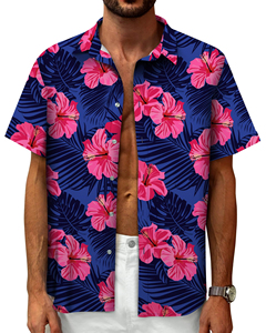 เสื้อเชิ้ตผู้ชายแขนสั้นลายดอกไม้เขตร้อนสไตล์ชายหาดลำลองติดกระดุมสีสันสดใสสำหรับฤดูร้อน - Product Image 4