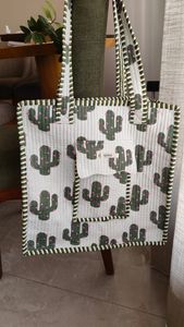 Sac fourre-tout matelassé 100 % coton pour femme avec poche extérieure, couleur unie, fermeture éclair, écologique, toutes saisons - Product Image 2