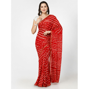 Sari en soie Bandhani du Rajasthan et du Gujarat, fait main, avec bordure Zari, en gros - Product Image 1