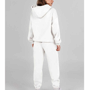 Conjunto de Sudadera con Capucha y Pantalones Deportivos de Felpa de Algodón Orgánico Transpirable Azul Claro para Mujer, Corte Regular, Color Sólido, Largo Completo - Product Image 6