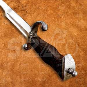Couteau à lame fixe de chasse et de camping de qualité industrielle, fabriqué à la main en acier D2, avec garde en S, manche en bois de wengé foncé, étui en cuir, garantie 3 ans - Product Image 4