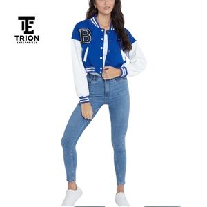 Fashion <b>Women</b> Quilted Cotton Embroidery Casual Zipper Long Sleeve <b>Varsity</b> <b>Bomber</b> <b>Jacket</b> Winter Vintage Colorblock with OEM - Product Image 1