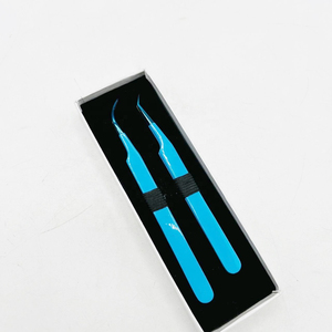 Ensemble de pinces à épiler professionnelles de qualité supérieure, personnalisées, en acier inoxydable, avec poignée confortable et pointe lisse, pour extensions de cils, longueur 12 mm - Product Image 1