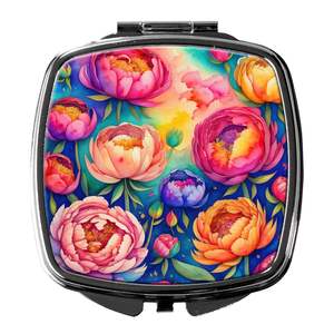 Espejo de maquillaje de viaje compacto con peonías coloridas, espejo de bolsillo de mano plegable para mujeres y niñas, Idea de regalo decorativa - Product Image 1