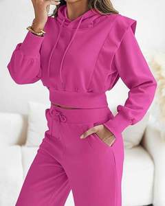 Conjunto Deportivo Personalizado para Mujer, Sudadera Holgada, Pantalones Acampanados, Color Rosa Magenta, Ropa Casual para Estar en Casa, Ropa Deportiva, Conjunto de Dos Piezas - Product Image 3