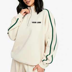 Sweat-shirt oversize pour femme en molleton 100% coton, avec fermeture éclair quart, grande taille, tendance, prix de gros abordable - Product Image 1