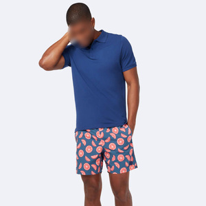 Men's Navy Blue Geometric Pattern Quick Dry Breathable Casual Beach Shorts Mid Waist Drawstring Swim Trunks Woven Polyester - Product Image 3