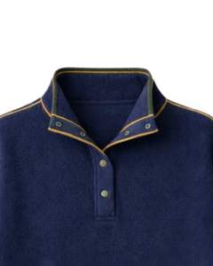 Sweat-shirt personnalisé épais pour femme, bleu marine, en polaire oversize, avec col à boutons-pression, poche kangourou et passepoil contrastant - Product Image 5