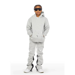 Conjunto de Sudadera con Capucha y Pantalones Deportivos para Niños de Tallas Grandes, Estampado Puff, 100% Algodón, Felpa, Cálido para Invierno, Corte Acampanado - Product Image 4