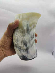 Personalizado exquisito Vintage oso bebiendo Koi taza hecha a mano cuerno Natural corto antiguo tallado estilo Animal negocio perfecto - Product Image 3