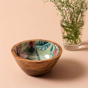 Bol de service en bois imprimé émail, motif feuille tropicale, saladier décoratif, bol à fruits en bois naturel, vaisselle en gros, bols en bois - Product Image 1