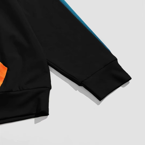 Chándal Unisex con Bloques de Color, con Capucha, Manga Larga, Estilo Deportivo, Corte Holgado, Negro, Naranja, Azul, Poliéster, Ropa de Otoño - Product Image 6