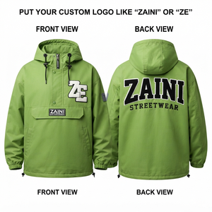Men Windbreaker Jacket Premium Polyester Shell 130 GSM Hooded Green Custom Embroidered Logo Streetwear Pullover Casual Outdoor - Product Image 1