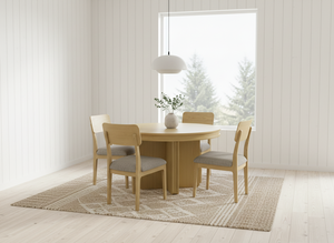 Ensemble de table à manger ronde moderne en frêne massif et placage MDF avec 4 chaises - Durable et facile à nettoyer - Product Image 6