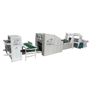 Máquina automática de fabricación de bolsas de papel de fondo cuadrado con alimentación por rollo con accesorio de impresión de cuatro colores con rollo de papel y pegado lateral