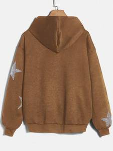 เสื้อฮู้ดดี้สีน้ำตาลประดับดาวคริสตัลขนาดใหญ่ ผ้าฝ้ายฟลีซ ซิปเต็มตัว สไตล์สตรีทแฟชั่น ออกแบบเสื้อผ้าตามสั่ง - Product Image 2