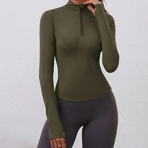 Women's Olive Green Long Sleeve Zip-Up Fitness <b>Jacket</b> Breathable Solid Color Sport <b>Jacket</b> for Yoga <b>Workout</b> Fitness <b>Jacket</b> - Product Image 5