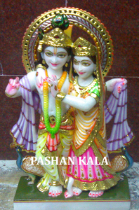 Polished White Marble Krishna Radha <b>Statue</b> - Product Image 6