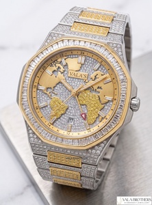 Reloj VALA'S con Mapa del Mundo, 39 mm, Redondo, Analógico, Cuarzo, Cristal de Zafiro, Movimiento ETA, Correa de Acero Inoxidable, Lujoso, Unisex, Edición Limitada - Product Image 2