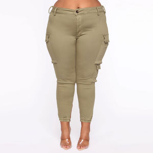 Ladies Stylish Custom <b>Summer</b> Cargo <b>Pants</b> Washed Mid Flat Front Elastic Waist Breathable Polyester/Cotton Baggy Pockets - Product Image 4