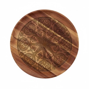 Assiette de service ronde en bois, design minimaliste fait main, couleur unie, vaisselle et assiettes, décoration de cuisine, assiettes à café - Product Image 3