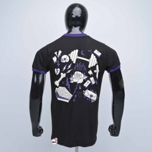 Camisetas de algodón negras para hombre, de manga corta, cuello redondo, estilo oversize, con estampado de letras blancas, estilo punk, ribete en contraste, logotipo personalizado, de secado rápido. - Product Image 2