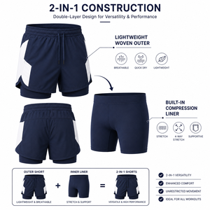Double <b>Layer</b> Athletic Shorts for Men Breathable Mesh Panels and Zip Pocket Custom OEM Branding for Wholesale Sportswear Orders - Product Image 5