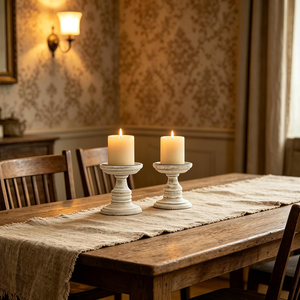 Ensemble de 2 porte-bougies en bois rustique, forme colonne, finition blanchie, pour la décoration de Noël à la maison - Product Image 4