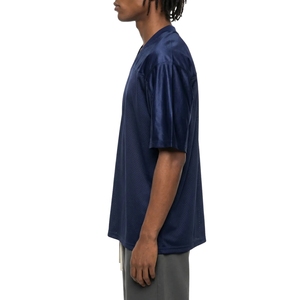 Maillot de football pour homme, bleu marine, en maille, avec col en satin, col en V, vêtements de sport athlétiques, maillot personnalisé en gros - Product Image 2