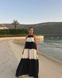 Women Solid Sweet Natural Eco-Friendly Cotton Breathable <b>Maxi</b> Dress Sleeveless Tiered A-Line Regular Fit Boho All Seasons Flowy - Product Image 2