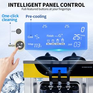 Commercial 2200W Countertop Ice Cream <b>Maker</b> 22-30L/H Yield Soft Serve Machine 2x6L <b>Yogurt</b> Hopper 2L Cylinder LCD Panel Puffing - Product Image 6