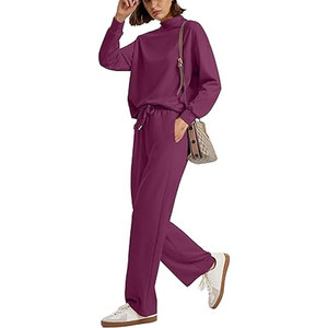 ชุดเซ็ตสองชิ้นสำหรับผู้หญิง ชุดลำลองฤดูใบไม้ผลิ เสื้อคอเต่าและกางเกงขายาวทรงกว้าง ชุดเที่ยวพักผ่อนและเดินทางสุดเก๋ - Product Image 3