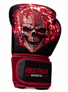 Guantes de Boxeo Negros Premium IBERIA con Estampado de Calavera y Llamas Rojas, Guantes de Entrenamiento de Cuero PU, Logotipo Personalizado, Venta al Por Mayor OEM - Product Image 2