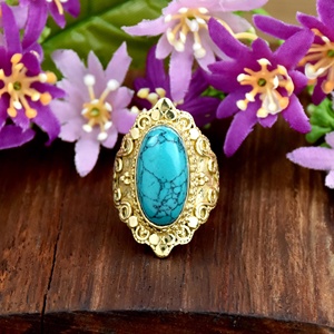 Gorgeous 18k Gold Vermeil <b>Chunky</b> Silver <b>Ring</b> 925 Sterling Silver Long Oval Blue Turquoise December Birthstone Fine Gift For Her - Product Image 3