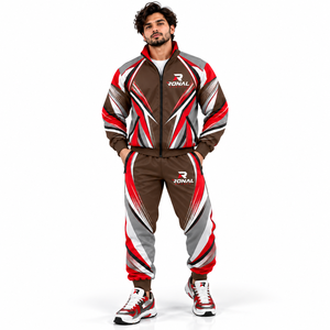 Survêtement de jogging en nylon réfléchissant personnalisé avec logo OEM, coupe-vent pour homme, ensembles en nylon avec bandes de surpiqûre blanches pour hommes - Product Image 3