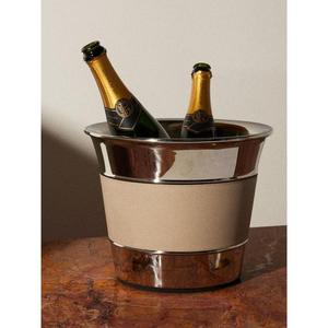 Élégant refroidisseur à vin rond en acier inoxydable avec revêtement en cuir, seau à champagne à double paroi pour refroidir les boissons lors de fêtes, dernière nouveauté 2026 - Product Image 1