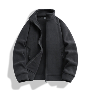 Veste en polaire noire pour homme, col montant, fermeture éclair, coupe décontractée, coupe régulière, couleur unie, tricotée en polyester, vêtement d'extérieur coupe-vent pour l'automne - Product Image 5