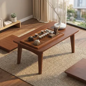 Mesa de Centro Moderna de Madera con Bandeja para Té, Rectangular, para Sala de Estar, con Bordes Redondeados, Estilo Madera Sólida - Product Image 5