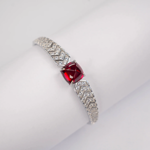 Luxury 925 Silver <b>Bracelet</b> With Cushion Cut Ruby Center And Diamond Accents IGI Certified Women's Jewelry - Product Image 4