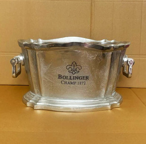 Seau à glace vintage Bollinger en argent pour bar, avec couvercle amovible, refroidisseur pour 3 bouteilles, fait main - Product Image 2