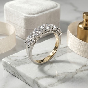 1.00CTW Diamond Five Stone Band <b>Ring</b> Yellow Gold Lab Grown E-F Color VVS2 Prong <b>Set</b> Luxury IGI Certified Wedding Jewelry <b>Women</b> - Product Image 3