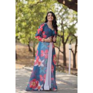 Faux Georgette Con Crush Plisado Flor Impreso Lehenga choli - Product Image 2