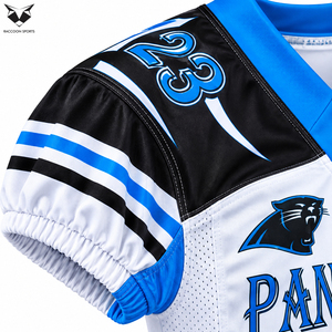 Conjunto de Uniforme de Fútbol Americano de Primera Calidad, Jersey Blanco, Azul y Negro, Pantalones, Ropa Deportiva para Equipo, Entrenamiento, Competencia y Juego - Product Image 4