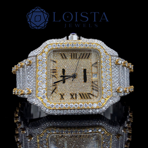 Montres personnalisées avec logo, ciel étoilé, or brillant, hip-hop, acier inoxydable, verre, hommes, carrées, arabes, moissanite, quartz - Product Image 1