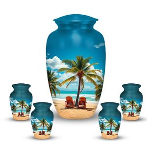 Urnas Tropicales para Cenizas Humanas con Diseño de Palmera Costera, Urna de Aluminio para Adultos con Diseño de Palmera y Océano - Product Image 1