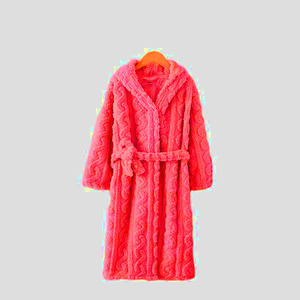 Bata Larga de Forro Polar Suave para Mujer, con Capucha y Mangas Largas, Diseño Tejido de Color Liso, Ideal para el Invierno - Product Image 1