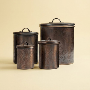 Juego de Recipientes de Cobre Antiguo Grabado Artesanalmente, Frascos Herméticos para Almacenar Harina, Azúcar, Café y Té, Decoración de Cocina Resistente al Deslustre - Product Image 6