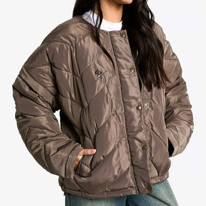 Top Selling Women's Short Woven Quilted Eco-Friendly Puffer <b>Jacket</b> 600-Down-Fill Ash <b>Grey</b> Thick <b>Waterproof</b> Autumn Warm - Product Image 1