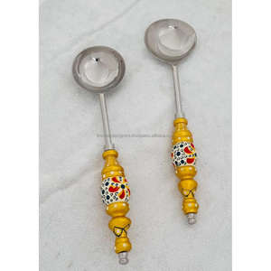 Juego de cucharas para servir postres, mangos de madera pintados a mano, cuchara Vintage, juego de cubiertos de acero inoxidable, usos de fiesta de estilo francés - Product Image 1